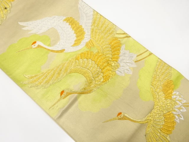 JAPANESE KIMONO / ANTIQUE FUKURO OBI / SILK / WOVEN CLOUD & CRANES
